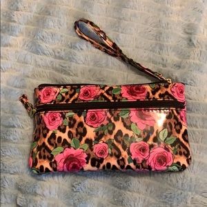 cheetah print and roses cosmetics bag